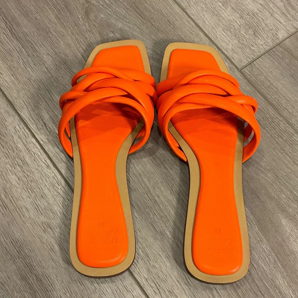 ZARA Orange Slide Sandals Size EU 39 U.S. 8 - Picture 4 of 6